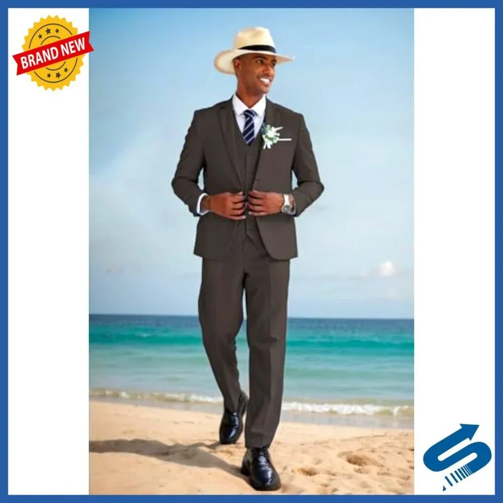 3-Piece Linen Suit Set Regular Fit Blazer Vest Pants for Wedding Business